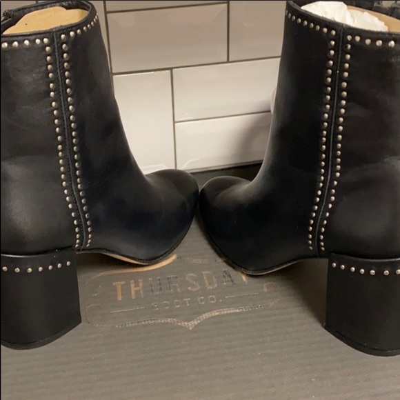 THURSDAY BOOTS black leather  Studded Ankle Boots Size 6.5 - Picture 2 of 5